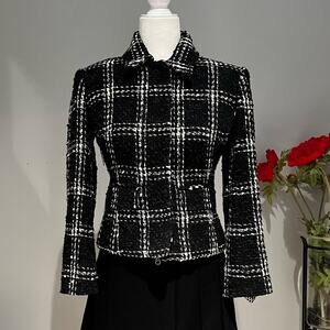 NEW Body by Victoria Career Wool Boucle Windowpane Plaid Blazer Jacket 2 NWOT